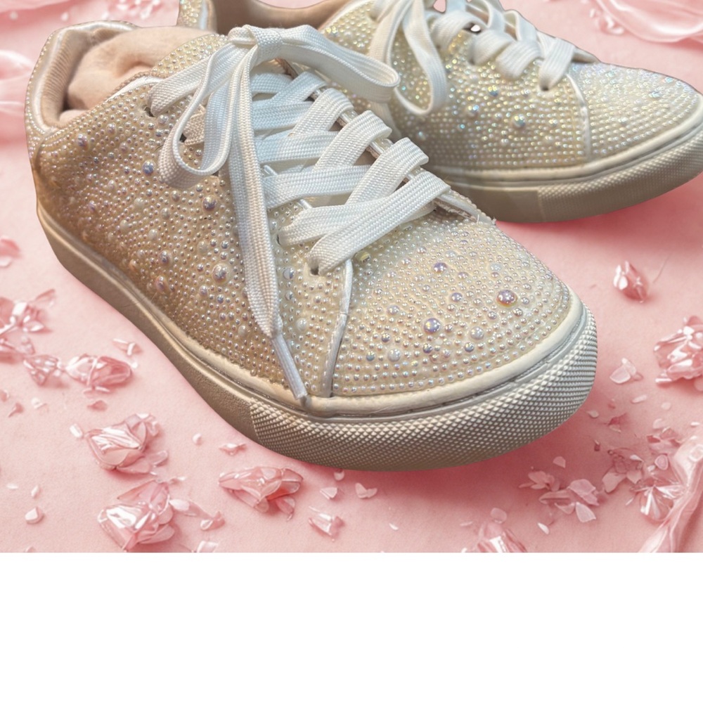 Brand New Elegant Betsey JohnsonCrystal-Embellished White Sneakers-Girls